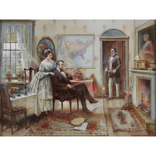 Edward Percy Moran (American, 1862–1935), , Abe and: Edward Percy Moran (American, 1862–1935)Abe and Mary Todd Lincoln (Mr. & Mrs. Lincoln)Signed 'PERCY MORAN' bottom left, oil on canvas30 1/2 x 40 in. (77.5 x 101.6cm)PROVENANCE:Kennedy Galleries, Inc