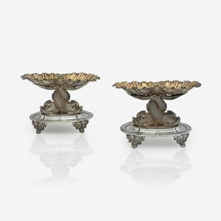 A pair of French silver and vermeil double salts,: A pair of French silver and vermeil double salts Maison Odiot, mid 19th century After the original model by Jean-Baptiste-Claude Odiot (French, 1763-1850), both with Mercury guarantee marks, one