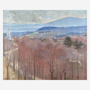 Alexander Robertson James (American, 1890–1946), , The: Alexander Robertson James (American, 1890–1946)The Valley in WinterSigned and dated 'Alexander James/1940' bottom right, oil on canvas30 x 36 in. (76.2 x 91.4cm)PROVENANCE:Private Collection, Virgin