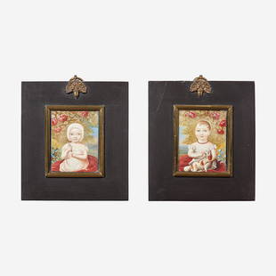 William Owen (English, 1769-1825) Rare Pair of Portrait: William Owen (English, 1769-1825) Rare Pair of Portrait Miniatures: William Compton and Mary Evans Compton Each bearing printed labels of artist on verso, the names of sitters hand-written, matching