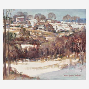 Arthur Meltzer (American, 1893–1989) The Valley: Arthur Meltzer (American, 1893–1989) The Valley in Winter Signed 'Arthur Meltzer' bottom right, oil on canvas12 x 14 1/8 in. (30.5 x 35.9cm)In an Arthur Meltzer frame. Provenance Private E