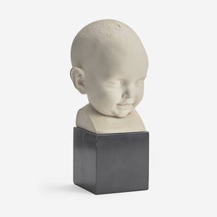 Carl Paul Jennewein (German/American, 1890-1978) Head: Carl Paul Jennewein (German/American, 1890-1978) Head of a Baby Incised with initials and dated '1935' bottom right, unglazed porcelain on wood baseheight: 6 in. (15.2cm)width: 4 in. (10.2cm) depth: 5