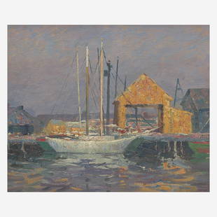 Lee Lash (American, 1864-1935) Atlantic City Inlet: Lee Lash (American, 1864-1935) Atlantic City Inlet Signed illegibly bottom right; also signed and titled verso, oil on board (9 7/8 x 11 7/8 in. (25.1 x 30.2cm)) Provenance Private Collection, Ne