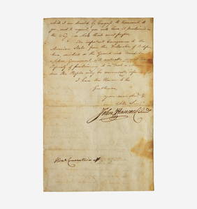 [Americana] [Declaration of Independence] Hancock, John Letter, signed