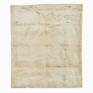 [Americana] [New York] Manuscript Document on Vellum: [Americana] [New York] Manuscript Document on Vellum Petition to Queen Anne from the Colony of New York seeking reimbursement for a failed conquest of New France during Queen Anne's War"That at the