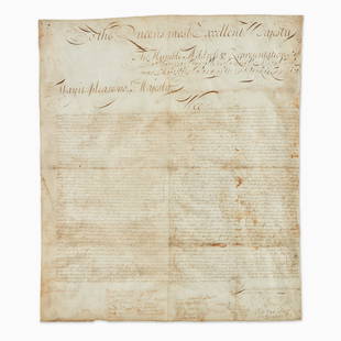 [Americana] [New York] Manuscript Document on Vellum: [Americana] [New York] Manuscript Document on Vellum Petition to Queen Anne from the Colony of New York seeking reimbursement for a failed conquest of New France during Queen Anne's War"That at the