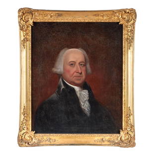 Attributed to Edward Savage (1761-1817) Portrait of President John Adams (1735-1826), early 19th: Attributed to Edward Savage (1761-1817) Portrait of President John Adams (1735-1826), early 19th century Oil on canvas, printed paper label on verso, " Tilden Thurber Co./ Art Gallery/Providence,