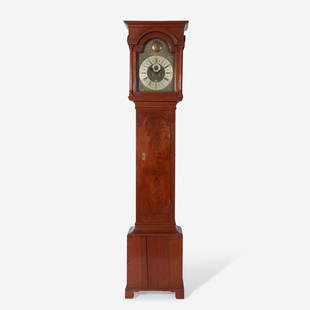 A Queen Anne carved walnut tall case clock Works by George Crow (active 1740-1762), Wilmington, DE,: A Queen Anne carved walnut tall case clock Works by George Crow (active 1740-1762), Wilmington, DE, circa 1760 The brass face engraved "George Crow Wilmington," the spandrels and arch with applied