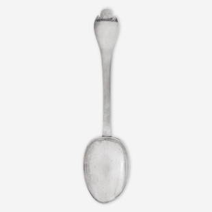 A silver tablespoon Jurian Blanck, Jr. (1645-1715), New York, NY, circa 1690: A silver tablespoon Jurian Blanck, Jr. (1645-1715), New York, NY, circa 1690 Oval bowl, flat handle, "rattail" bowl back, trefid end, engraved with monogram, "M*C," to back of handle end, marked,