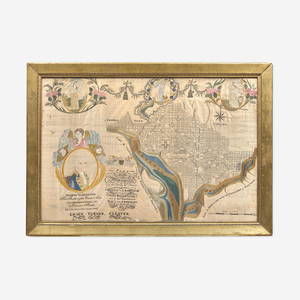 A rare embroidered and painted "Plan of the City of Washington" Worked by Grace Turner Cleaver