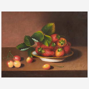 Margaretta Angelica Peale (American, 1795–1882) Still Life with Strawberries in a Plate with: Margaretta Angelica Peale (American, 1795â€“1882) Still Life with Strawberries in a Plate with Cherries on Tabletop Signed and dated 'Marga'ta A. Peale/1865' bottom left; also inscribed 'Painted