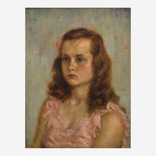 Aaron Shikler (American, 1922-2015) Portrait of a Young Girl: Aaron Shikler (American, 1922-2015) Portrait of a Young Girl Signed and dated 'Shikler 46' top right, oil on canvas13 1/8 x 9 7/8 in. (33.3 x 25.1cm) ProvenancePrivate Collection, New Jersey.