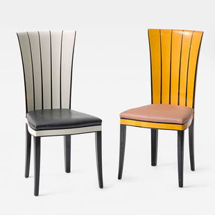 After Eliel Saarinen (Finnish-American, 1873-1950) Two "Cranbrook" Chairs, Charles Phipps & Sons,: After Eliel Saarinen (Finnish-American, 1873-1950) Two "Cranbrook" Chairs, Charles Phipps & Sons, USA, designed 1929-30, the present lot circa 1990 Stained and painted wood, leatherThe wood and black