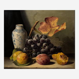 Edward Ladell (British, 1821-1886) Still Life with Fruit and Vase: Edward Ladell (British, 1821-1886) Still Life with Fruit and Vase Signed with the Artist's monogram bottom left, oil on canvas10 x 12 in. (25.4 x 30.5cm) Provenance Thomas Agnew & Sons, Ltd., Lon