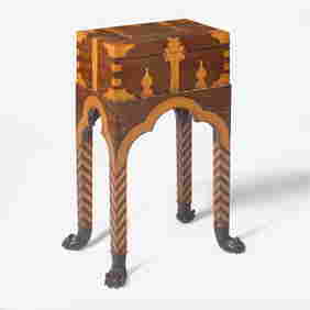 An Anglo-Indian inlaid mahogany, fruitwood, and ebony box-on-stand early 19th century (1 of 5)