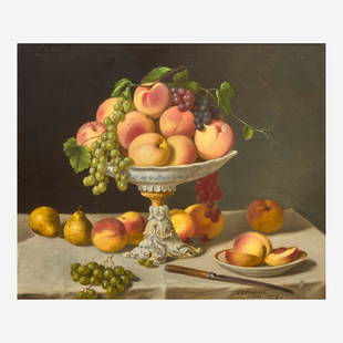 John F. Francis (American, 1808-1886) Epergne of Peaches and Grapes: John F. Francis (American, 1808-1886) Epergne of Peaches and Grapes Signed and dated ‘John F. Francis./Pt. 1856.’ bottom right, oil on canvas20 x 24 in. (50.8 x 61cm) </