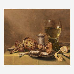 After Willem Claesz Heda (Dutch, 1594–D.C. 1680) Still Life with Oysters, Roemer and Peeled Le: After Willem Claesz Heda (Dutch, 1594–D.C. 1680) Still Life with Oysters, Roemer and Peeled Lemon Oil on panel 18 1/2 x 21 3/4 in. (47 x 55.2cm) A 17th Century Work. ProvenanceChristie's,