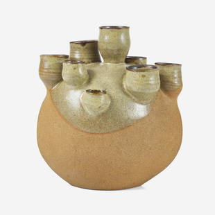 William Wyman (American, 1922-1980) Vase with Nine Necks, USA, 1956: William Wyman (American, 1922-1980) Vase with Nine Necks, USA, 1956 Stoneware, partially glazed Inscribed "Wyman 56" on bottom (H: 9 5/8, W: 9, d: 5 1/2 in.) Qty: (1) Provenance Property from a