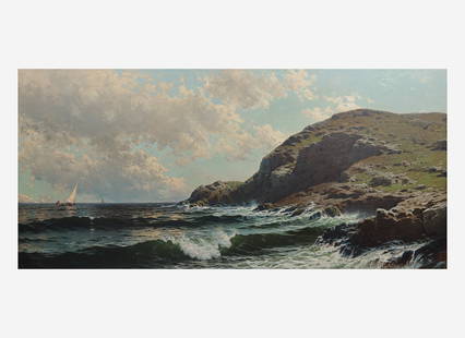 Alfred Thompson Bricher (American, 1837-1908) - Monhegan Cliff, Maine: Alfred Thompson Bricher (American, 1837-1908) - Monhegan Cliff, Maine Signed ‘ABRICHER’ bottom left, oil on canvas 30 ¼ x 63 in. (76.84 x 160cm) Executed circa 1896. Provenance The Ha