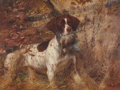 Edmund Henry Osthaus (American, 1858-1928) - Pointer with Quail: Edmund Henry Osthaus (American, 1858-1928) - Pointer with QuailSigned and dated ‘Edm. H. Osthaus 1890’ bottom left, oil on canvas 27 x 36 in. (68.6 x 91.4cm)ProvenanceThe Artist. George