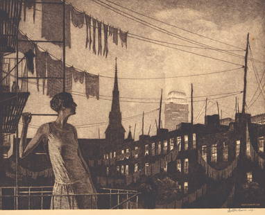 Martin Lewis (American, 1881-1962) - Glow of the City: Martin Lewis (American, 1881-1962) - Glow of the City 1929. Edition of 110. Pencil signed ‘Martin Lewis Imp’ in the bottom right margin, drypoint on paper Image size: 11 3/8 x 14 3/8 in. (