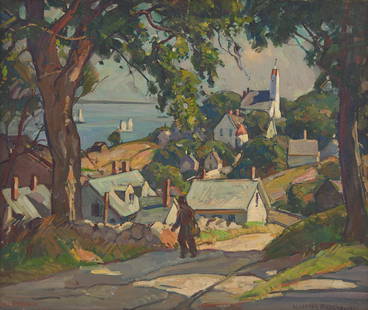 William Lester Stevens (American, 1888-1969) - Pigeon Hill, Rockport : William Lester Stevens (American, 1888-1969) - Pigeon Hill, Rockport Signed ‘W. LESTER STEVENS, N.A.’ bottom right, oil on canvas 25 x 30 in. (63.5 x 76.2cm) Provenance Eldred's, Dennis, s