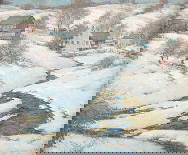 Arthur Meltzer (American, 1893–1989) - Snow Landscape: Arthur Meltzer (American, 1893–1989) - Snow Landscape Signed and dated 'Arthur Meltzer - 25' bottom right, oil on board 19 ¼ x 23 ¼ in. (48.9x59cm) Provenance Private Collection,