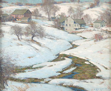 Arthur Meltzer (American, 1893–1989) - Snow Landscape: Arthur Meltzer (American, 1893–1989) - Snow Landscape Signed and dated 'Arthur Meltzer - 25' bottom right, oil on board 19 ¼ x 23 ¼ in. (48.9x59cm) Provenance Private Collection,