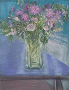 Jane Freilicher (American, 1924-2014) - Flowers on a Blue Surround: Jane Freilicher (American, 1924-2014) - Flowers on a Blue Surround Signed ‘Julie Freilicher’ bottom right, pastel on paper Sheet size: 25 ½ x 19 ½ in. (64.8 x 49.5cm) Provenance