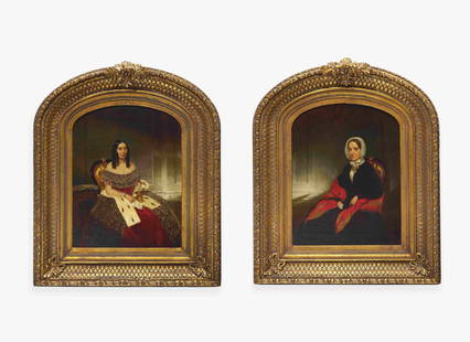 Thomas Waterman Wood (1823–1903), Double Portraits of the Turnbull Sisters (Anne and: Thomas Waterman Wood (1823–1903), Double Portraits of the Turnbull Sisters (Anne and Elizabeth); A Pair Both signed and dated, “T.W. Wood / 1857,” l.r.; each with preparer's stencil