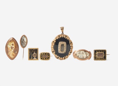 A collection of seven pieces of mourning jewelry, 18th and 19th century