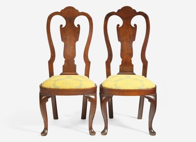 A pair of Queen Anne walnut compass-seat side chairs, Philadelphia, PA, circa 1750