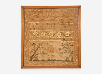 A needlework sampler, "Elizabeth Collings her work made in the 10 year of her age 1787," probably
