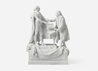 A rare commemorative unglazed porcelain figural group of French King Louis XVI and Benjamin