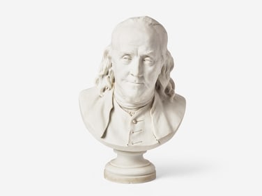 After Jean-Antoine Houdon (French, 1741-1828), Parian bust of Benjamin Franklin (1706-1790), marked
