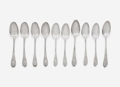 A group of ten silver tablespoons, John Gladding Gibbs (1751-1797) and Saunders Pitman (1734-1804),