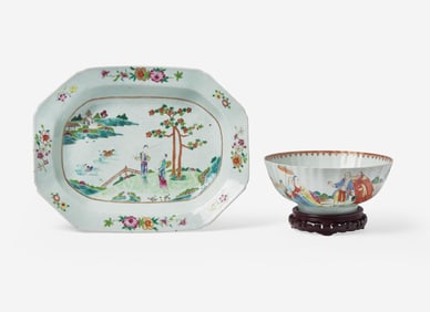 A Chinese Export porcelain polychrome stand and punch bowl, 18th century