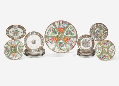 An assorted group of twenty Chinese Export porcelain Rose Mandarin tablewares, 18th / 19th century
