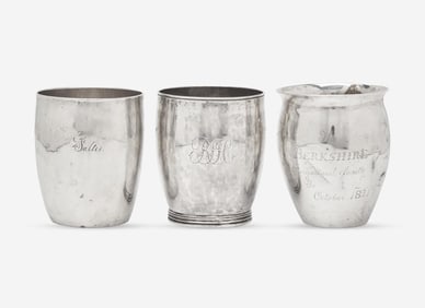 A group of three Federal coin silver beakers / cups, Butler Bement (1784-1869), Pittsfield, MA,