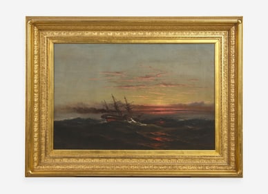 Attributed to James Hamilton (1819-1878), Sunset at Sea with Sail Steamer, circa 1877