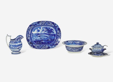 A group of six Historical Blue Staffordshire “Upper Ferry Bridge Over the River Schuylkill"