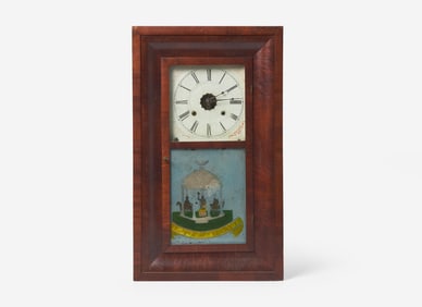 A rare Classical mahogany "Temple of Liberty" mantel clock, bears printed paper label of Terhune &