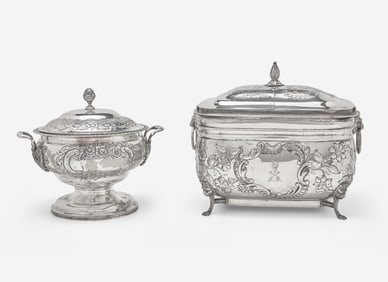 A silver biscuit box and covered sugar dish, Ball, Tompkins & Black (active 1839-1851), New York,