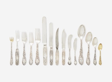 A sterling silver flatware service for eighteen in the "Indian Chrysanthemum" pattern, Tiffany &