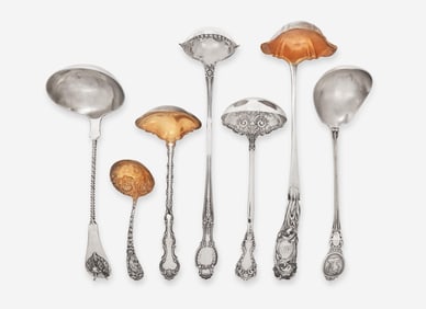 An assembled collection of seven sterling silver ladles, various makers, late 19th / early 20th