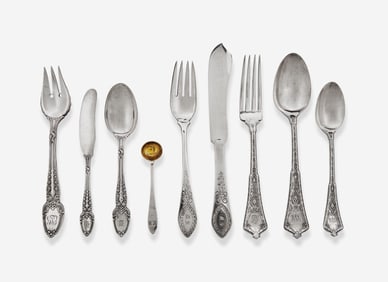An assorted group of fifty-two sterling silver flatware items, Tiffany & Co., New York, NY, dates
