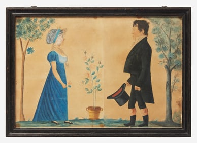 Attributed to Jacob Maentel (1778-1863), Double Portrait of Susannah and John Beard with a potted