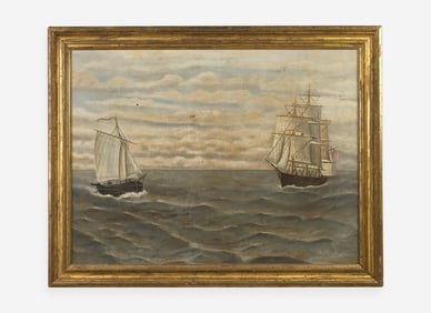 American School 19th century, Two Ships at Sea