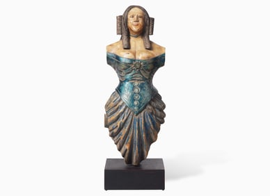 A carved and painted trade figure of a lady, likely 20th century