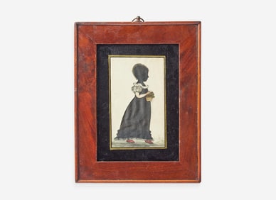American School 19th century, Profile Silhouette of a Young Girl with Flower Basket